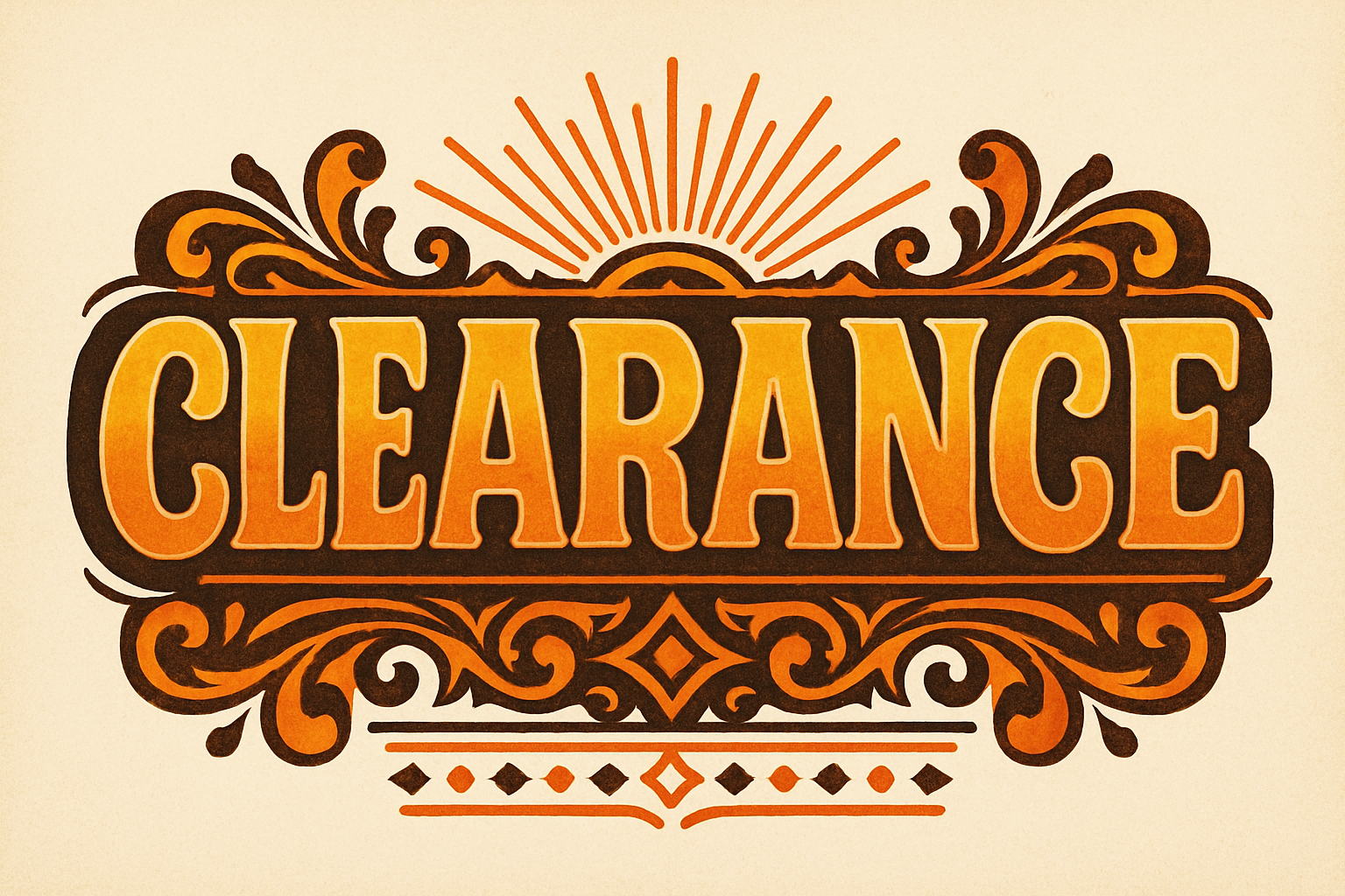 A retro feel typography that says, "Clearance"